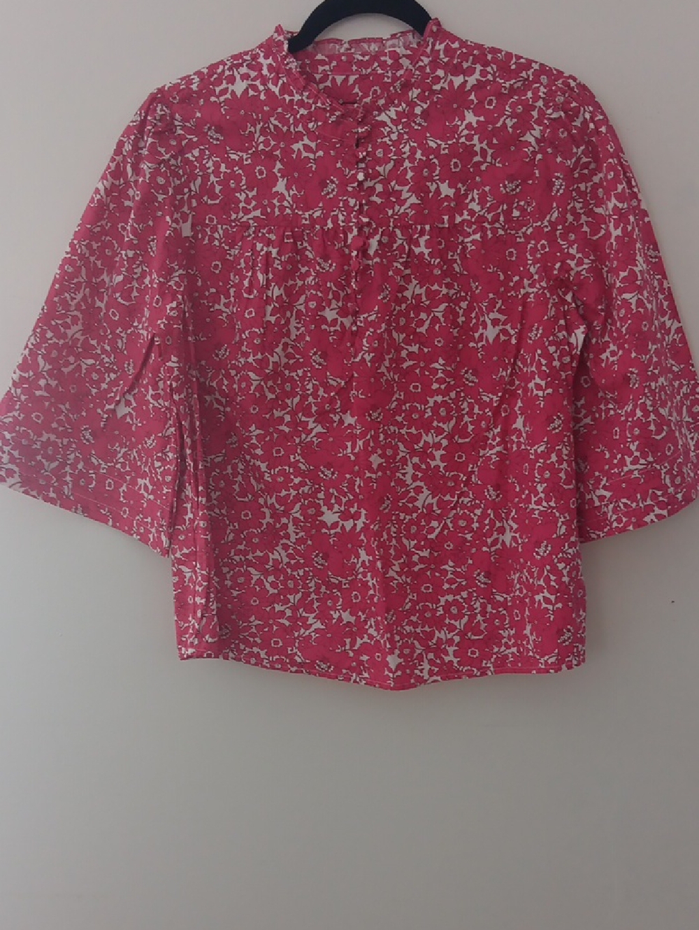 J. Crew Pink Floral Ruffle-Trim Mock Neck Button Front  Blouse #3646